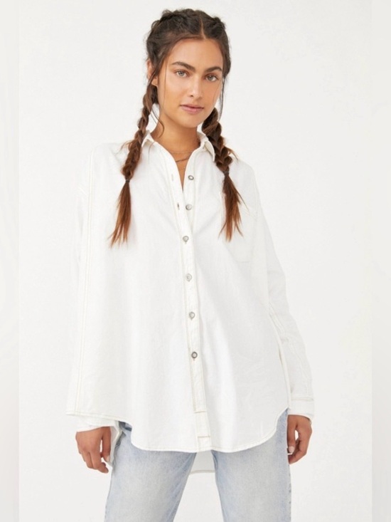 Free People Tops - Free People Oversized Oxford Dreams Cotton Button-Up Shirt Size XS